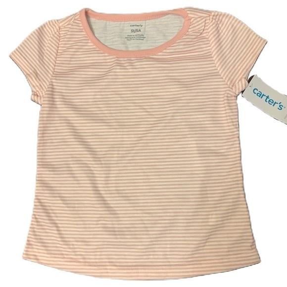 CARTER’S Pink and White Striped Tee 5T NWT - Picture 1 of 7